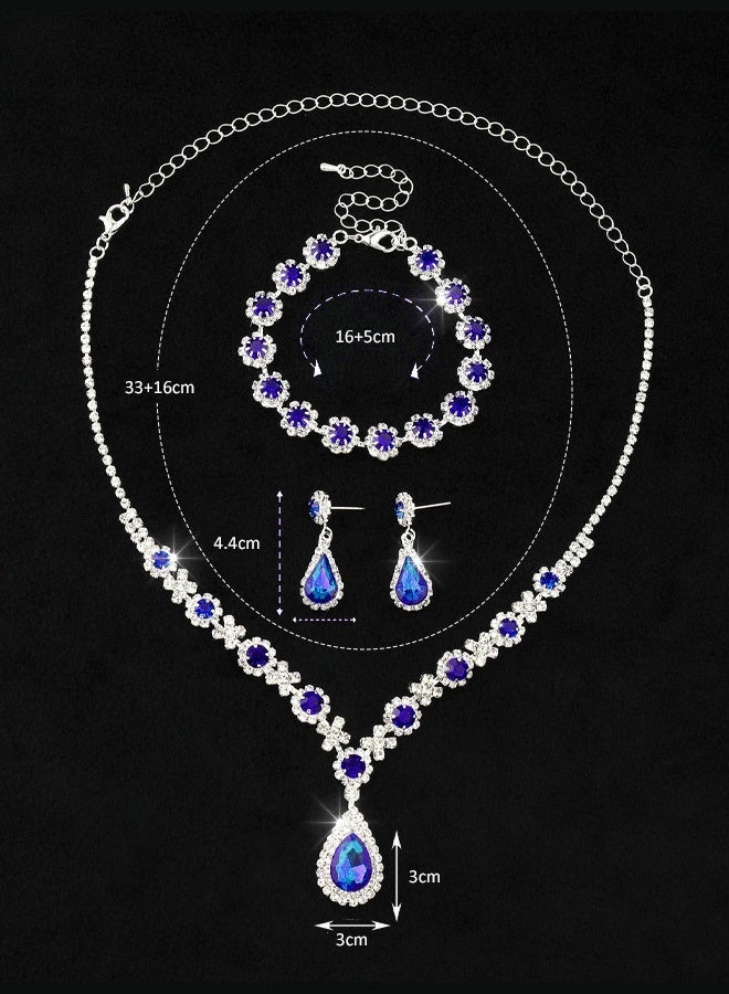 Hilyagems Girls Jewellery Silver 3-Piece Set | French Casual Style Crystal Necklace, Earrings & Bracelet | Sparkling Gift - Image 1